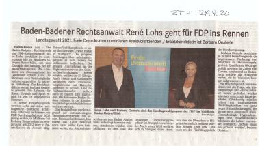 Zeitungsartikel: Baden-Baden und Rastatt: Personelle Aufstellung für die Landtagswahl